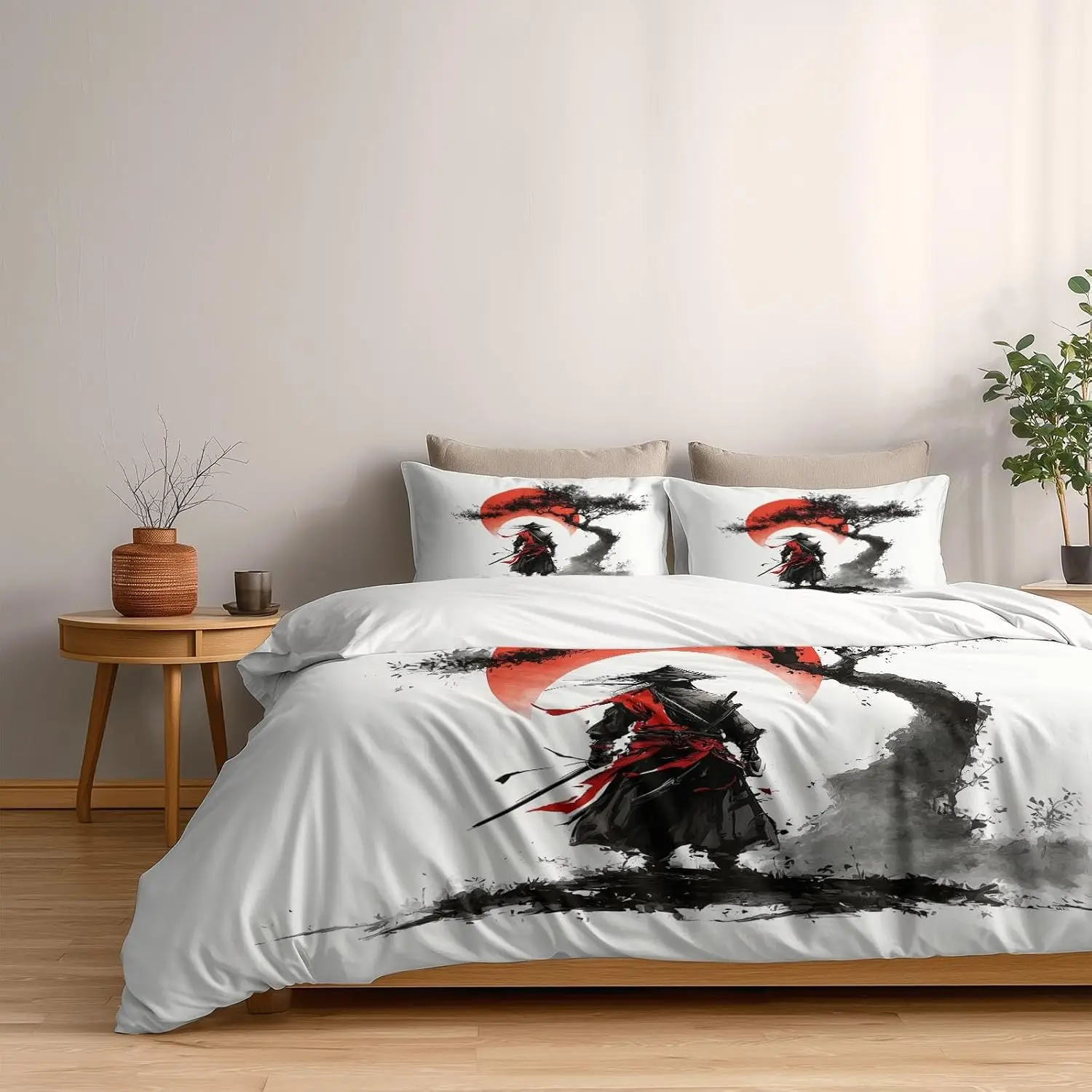 White Reversible Duvet Covers Cot Bed With 1 Pillowcase Anime Style Japanese Samurai Quilt Cover 3