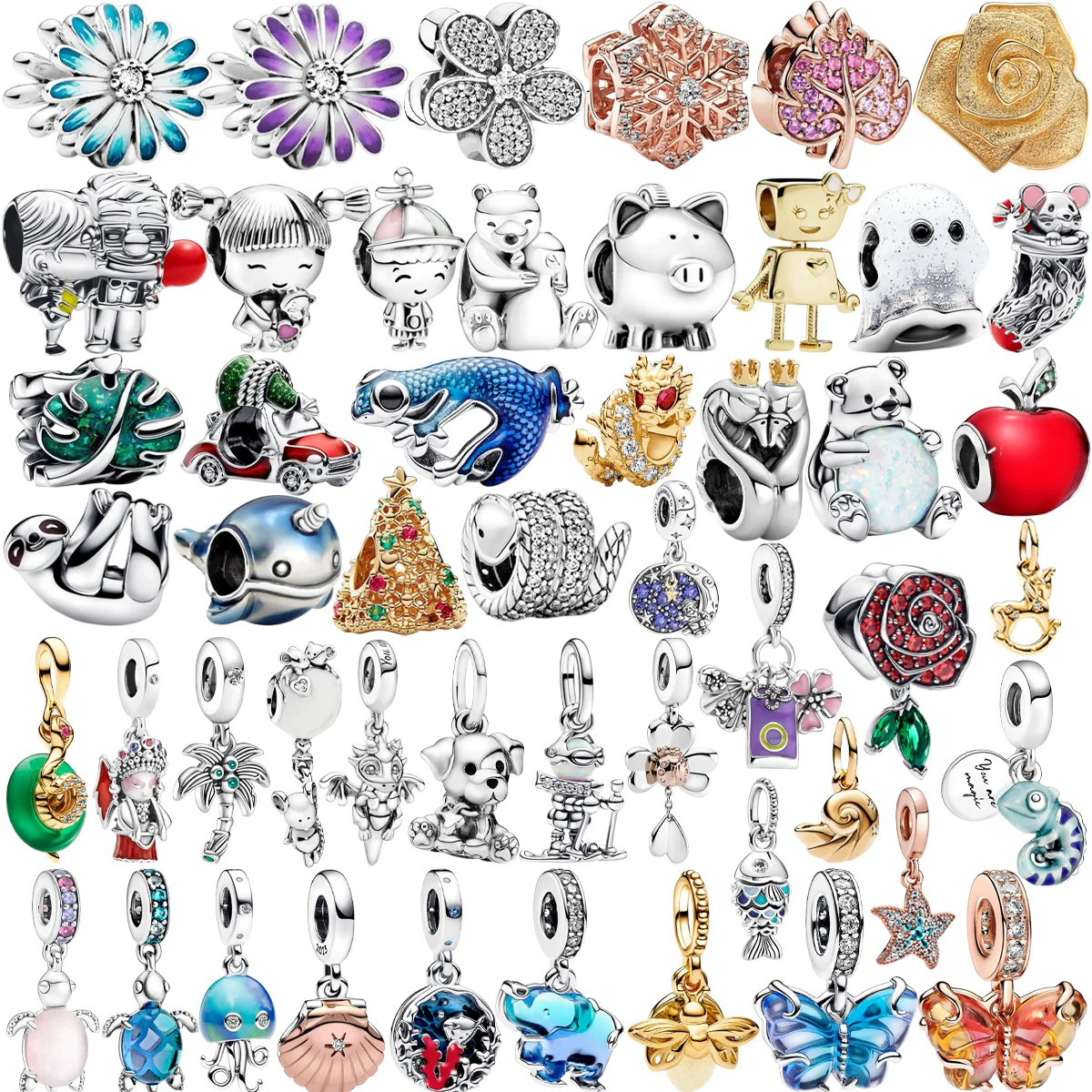 

Exquisite Marine Animal Series Pendant Beads Golden Rose Robot Creative Beads,Suitable For Matching Snake Bone Chain Diy Jewelry