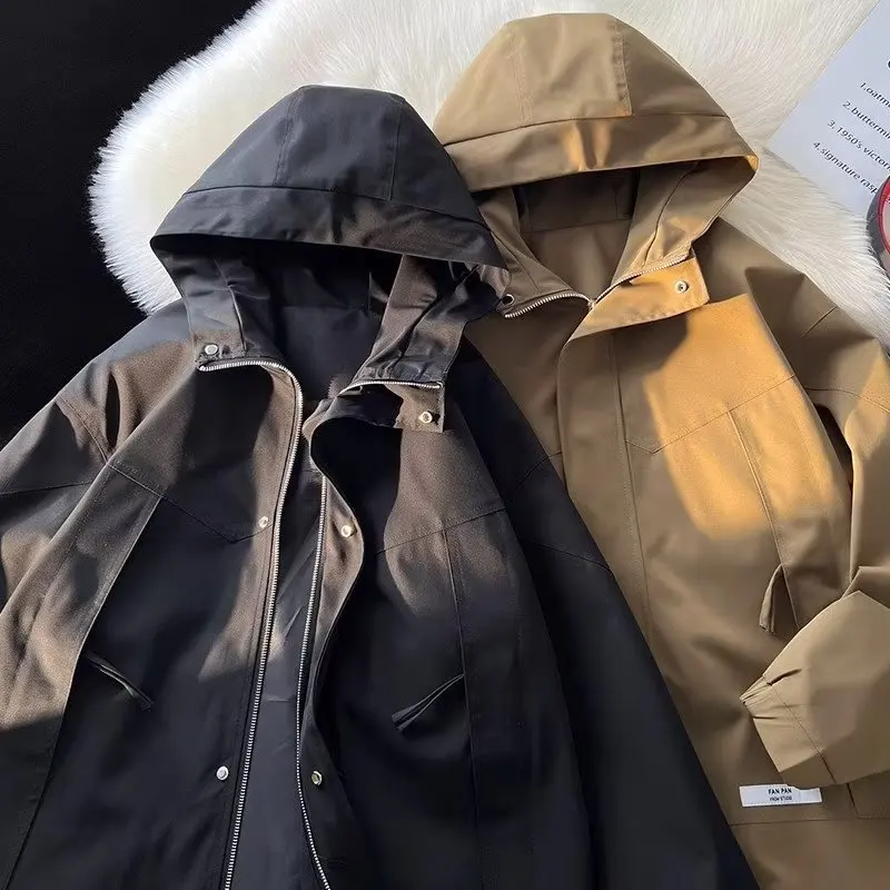 

Молодежная осенне-весенняя ветрозащитная куртка для мужчин, свободная уличная рабочая одежда, модная брендовая повседневная куртка с капюшоном, на флисовой подкладке, на молнии