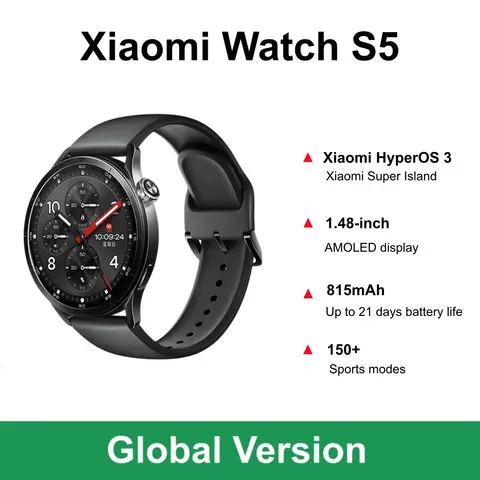Global Version Xiaomi Watch S5 Smartwatch 1.48" AMOLED Display 21 Days Battery Xiaomi HyperOS 3 150+ Sports Modes 5ATM