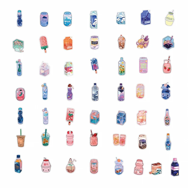 10/30/50PCS Kawaii Drink PVC Sticker Aesthetic Japanese Stationery Hand Accounting Children\'s Decoration Scrapbooking Supplies