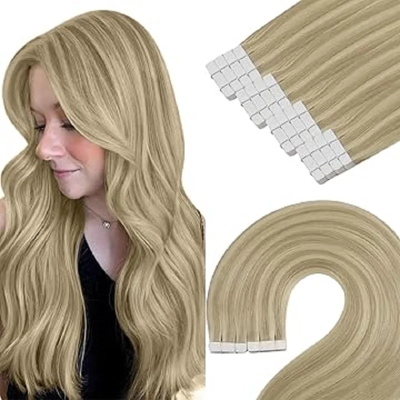 

[Highlight Color] YoungSee Tape in Hair Extensions Human Hair Silky Straight Skin Weft Adhesive Tape on Hair 12-24inch