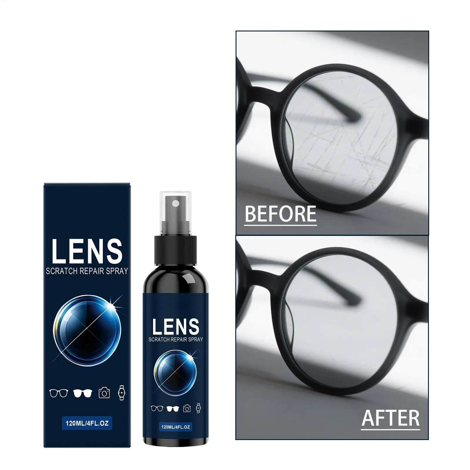 Eyeglass Lens Cleaner Spray Anti Fog Glasses Care Instant Clear Vision Oil Stain Remover Sunglasses Screen Cleaning Kit 120ml