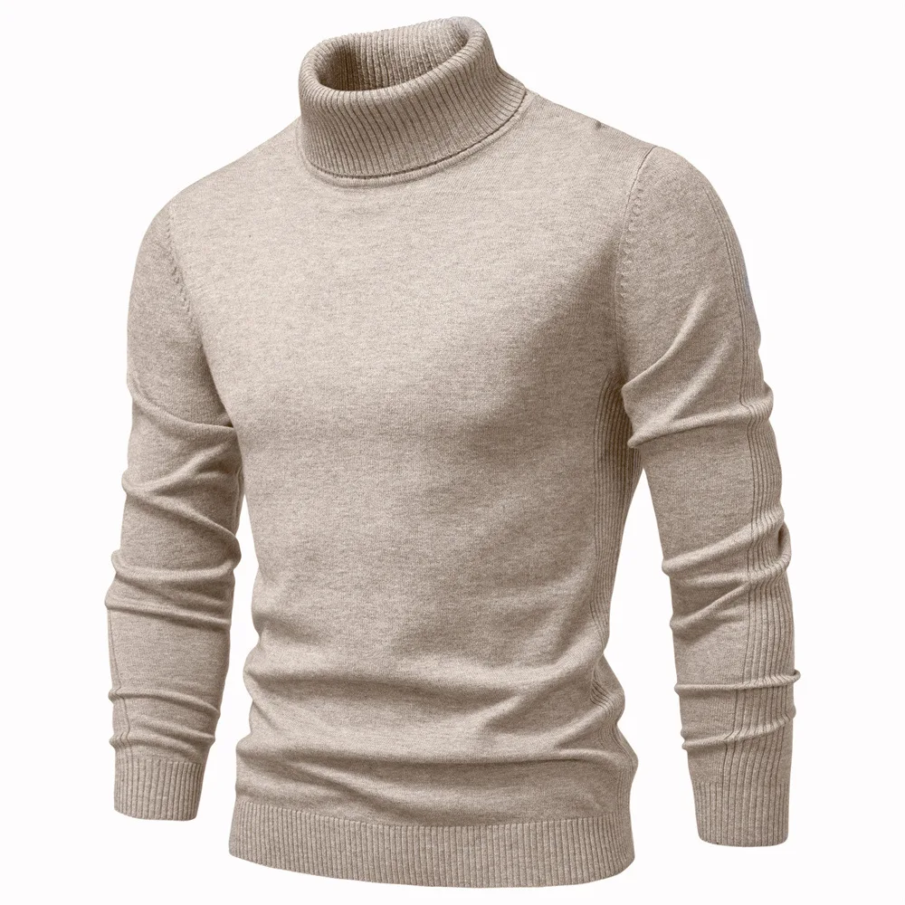 Men Slim Fit Turtleneck Knitted Sweater Solid Color Rib Cuff Warm Long Sleeve Pullover Autumn Winter Basic Casual Knit Tops