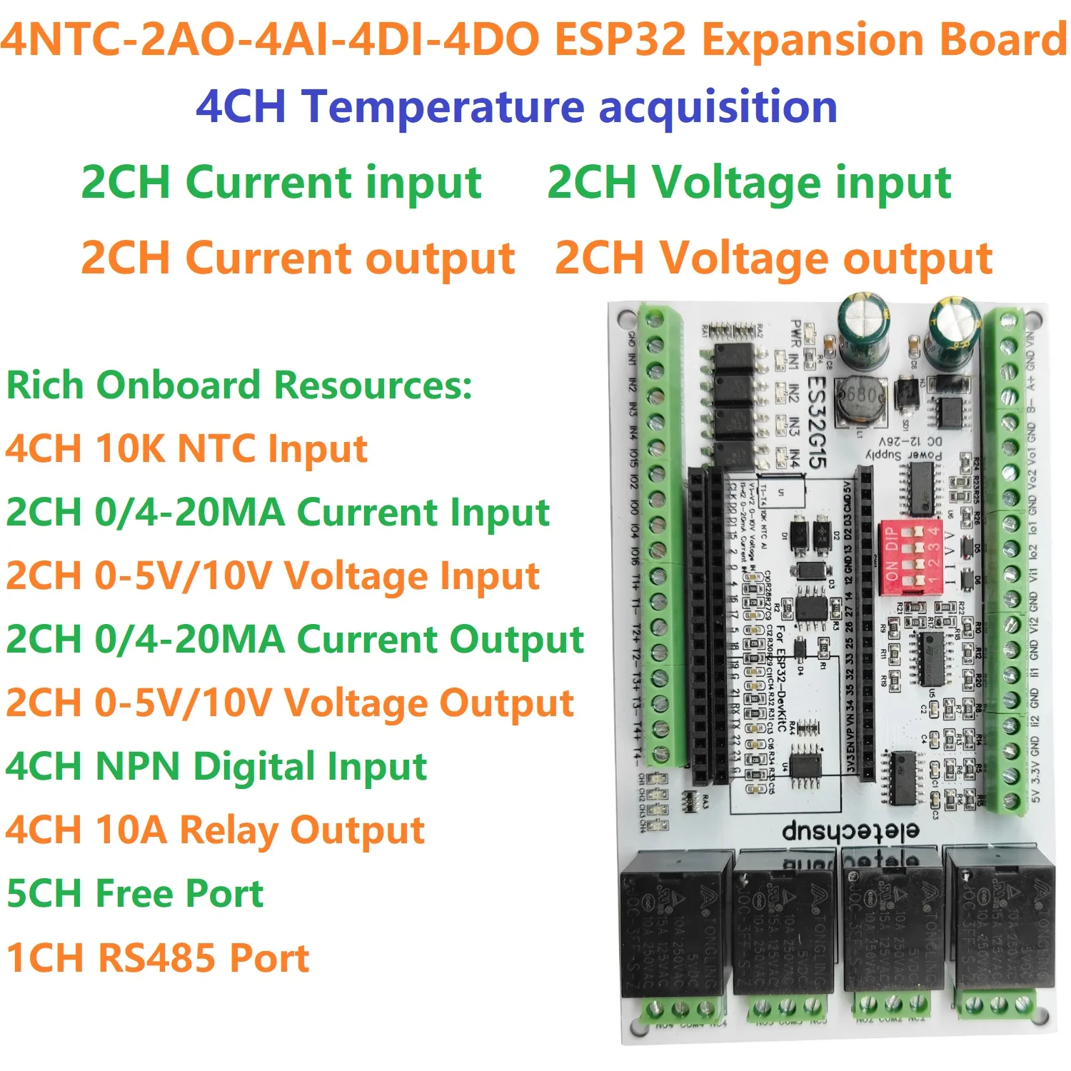 2.4G WIFI RS485 شبكة إيثرنت ADC DAC قاعدة لوحة تطوير على ESP32-DevKitC MQTT IOT مفتاح التحكم عن بعد
