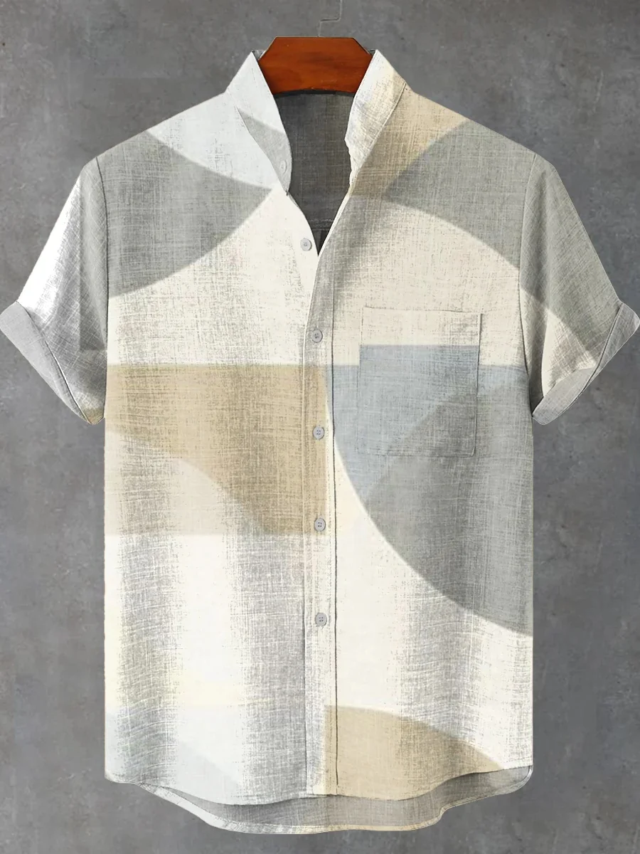 

Новая мужская рубашка с короткими рукавами в стиле ретро с геометрическим минималистским узором и художественным принтом большого размера. Мягкая ткань. Удобный. Быстрая доставка