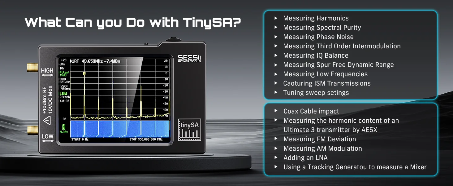 Tragbarer TinySA-Spektrumanalysator, verbesserter V0.3.1 Winziger Frequenzanalysator, 100 kHz bis 960 MHz, MF/HF/VHF-UHF-Eingangssignalgenerator – Detail 10