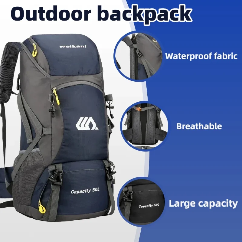 Outdoor Sports Backpack Camping Bag- Oxford Cloth 50L Large Capacity Multi-Functional Travel Daypack for Camping Hiking Trekking