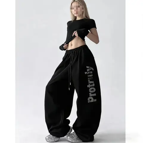 American Vintage Letter Print Y2K Pants Street Personality Trendy Sweatpants Woman Spring Fashion All-match New Pants for Women