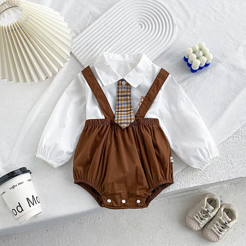 ‌Spring New Baby Romper Set 2-Piece Outfit for Newborn To 24 Months Photo Shoot Outwear Cotton Knit Overalls Bodysuit for Boys