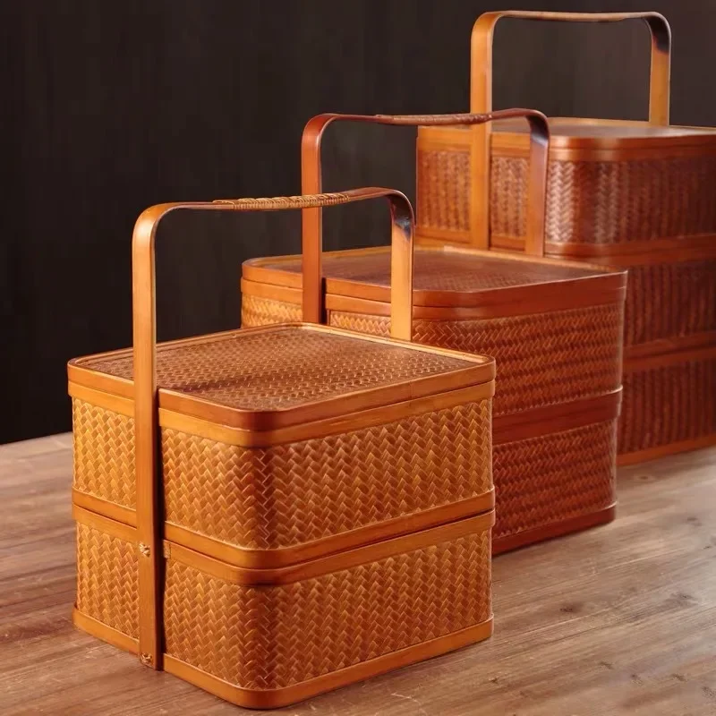 Japanese-style Bamboo Storage Basket Lacquerware Handicraft Tea Set Storage Box Dish Snack Bowl Moon Cake Gift Box - Image 4