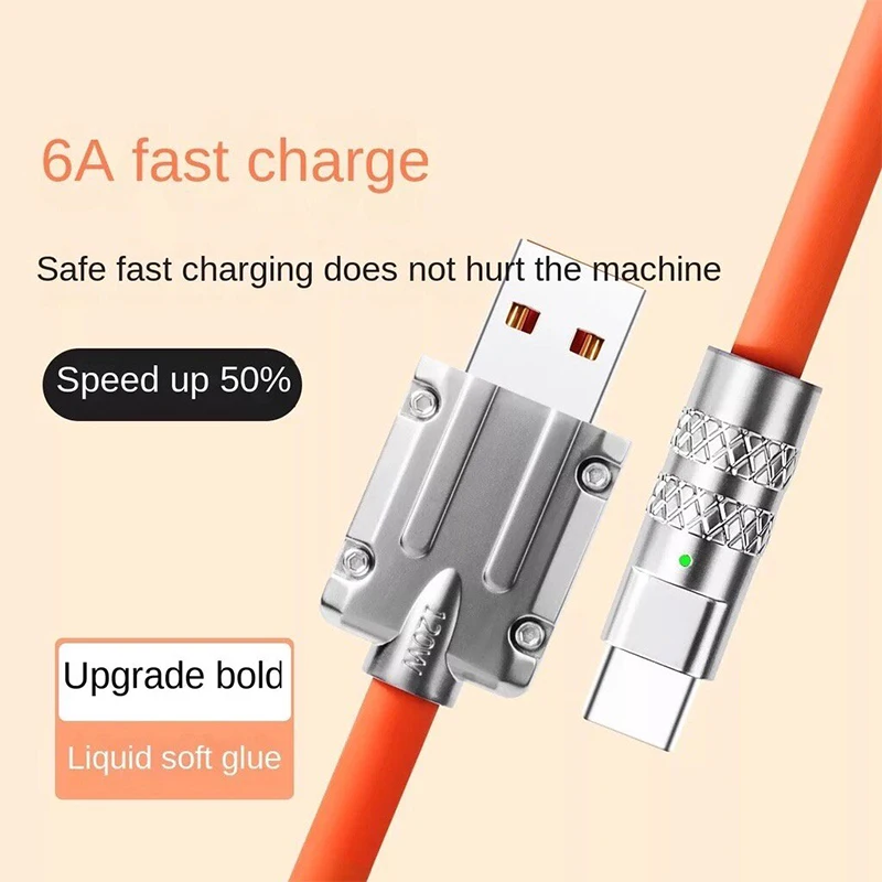 6A 120W fast charging PD cable type-C micro USB 1m liquid silica gel kirsite data cable suitable 1 meter for iphone Android type