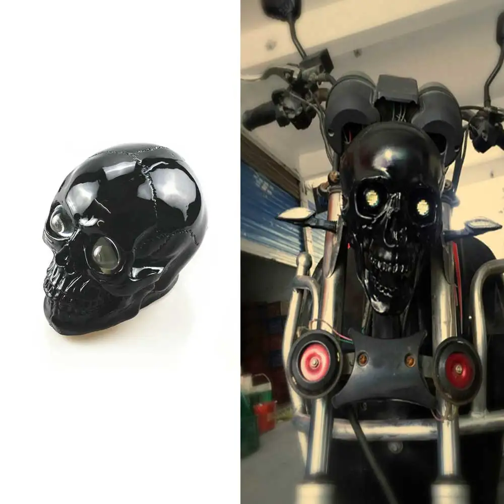 Motorcycle Accessories Black Skull Front Head Light Headlight Lamp FOR Harley Custom Chopper Touring - view 3