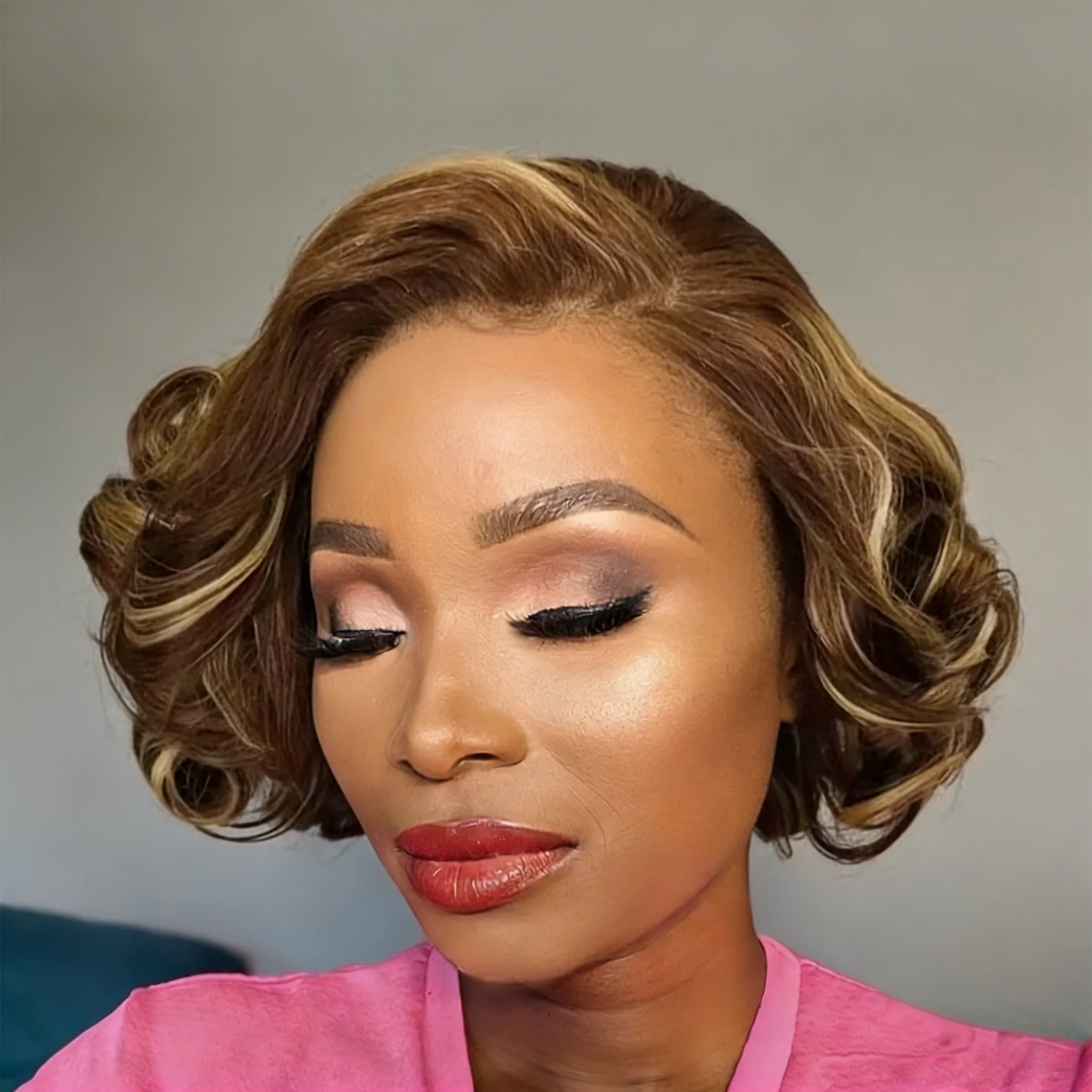 

Парик-боб с небрежными волнами, 4x4, с прозрачной кружевной застежкой, из бразильских человеческих волос, для женщин, плотность 180%