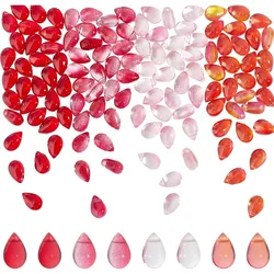 120Pcs Teardrop Czech Glass Beads 4 Colors Transparent Beads with Glitter Waterdrop Loose Pendants Beads for DIY