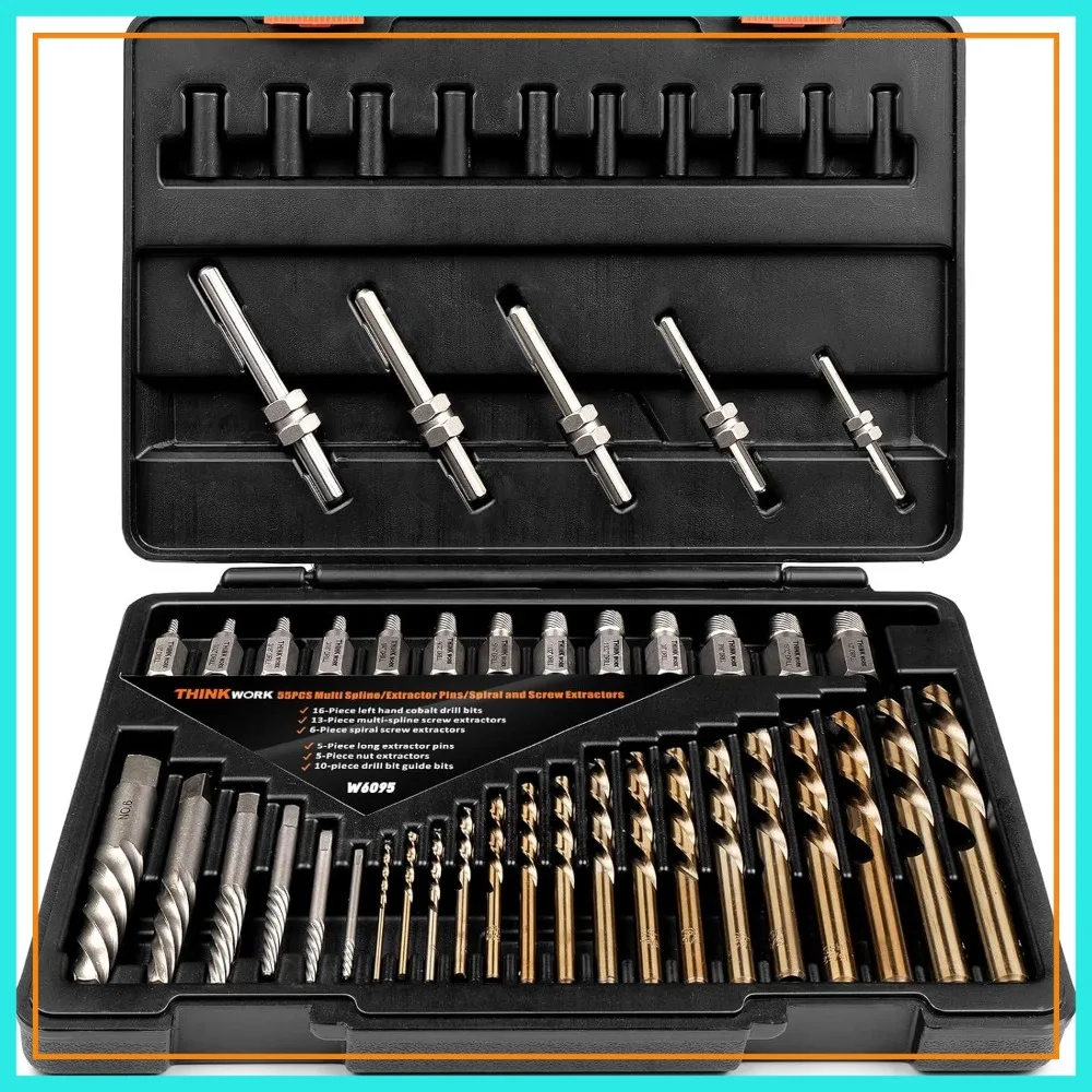 

55 Pcs Screw Extractor Set, Left Hand Drill Bits for Removing Broken Stripped Screws, Studs, Fittings, Lugs