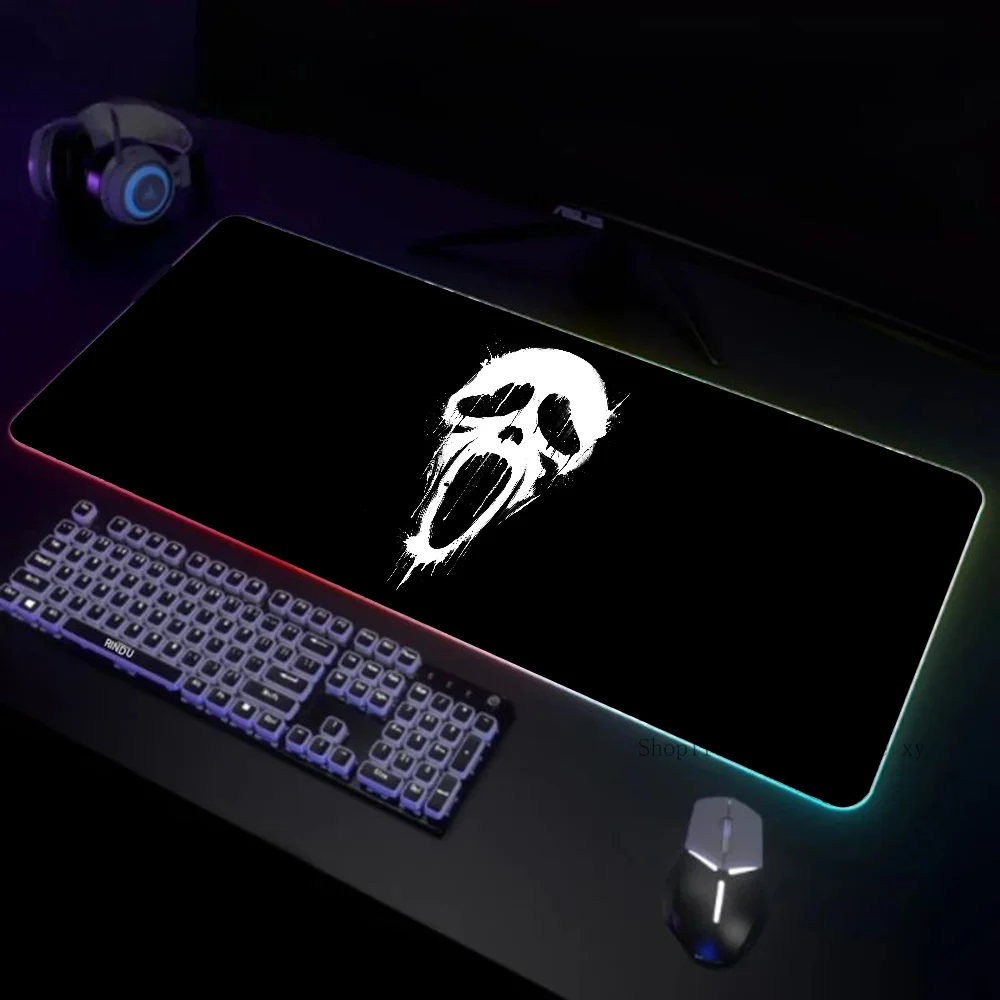 Ghostface Minimal Art Mousepad XXL RGB Gaming Mouse Pads HD Black Gamer Accessories Large LED