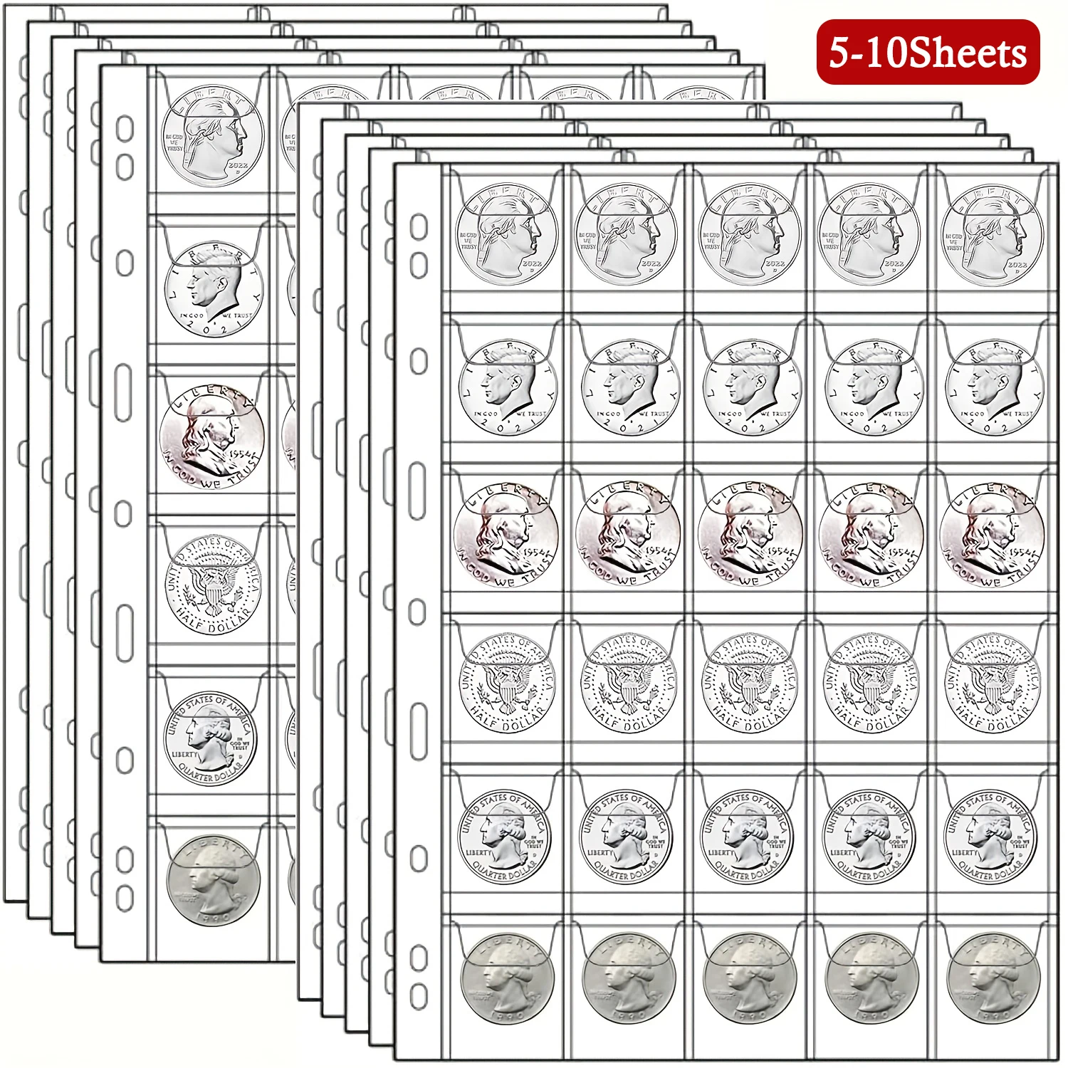 

30 Pockets Coin Binder Collection Supplies Pages 9 Hole Coin Collecting Pocket Page for Coin Stamp Badge Collection 5-10 Sheets