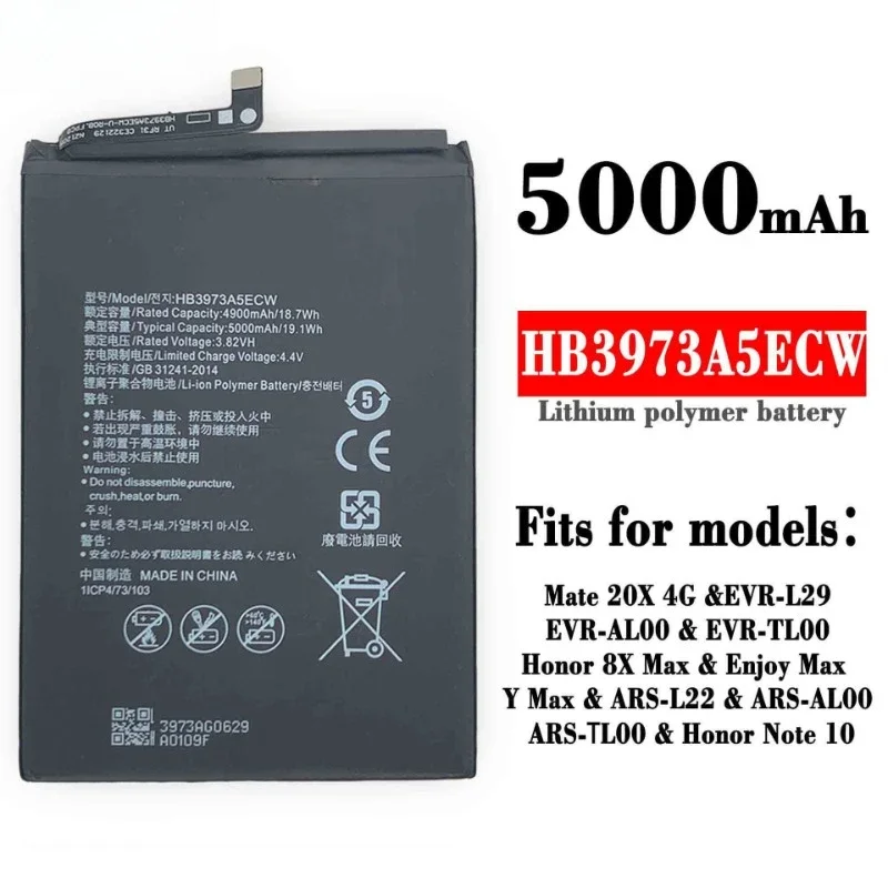 100% NEW HB3973A5ECW Battery 3.82V 5000mAh for Huawei Mate 20X / Honor Note 10 / Honor 8X 8X Max – High Capacity Replacement