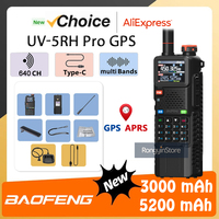 Baofeng UV-5RH PRO GPS Long Battery Original Walkie Talkie Multi Band NOAA Wirless Copy Frequency USB-C Long Range Two Way Radio