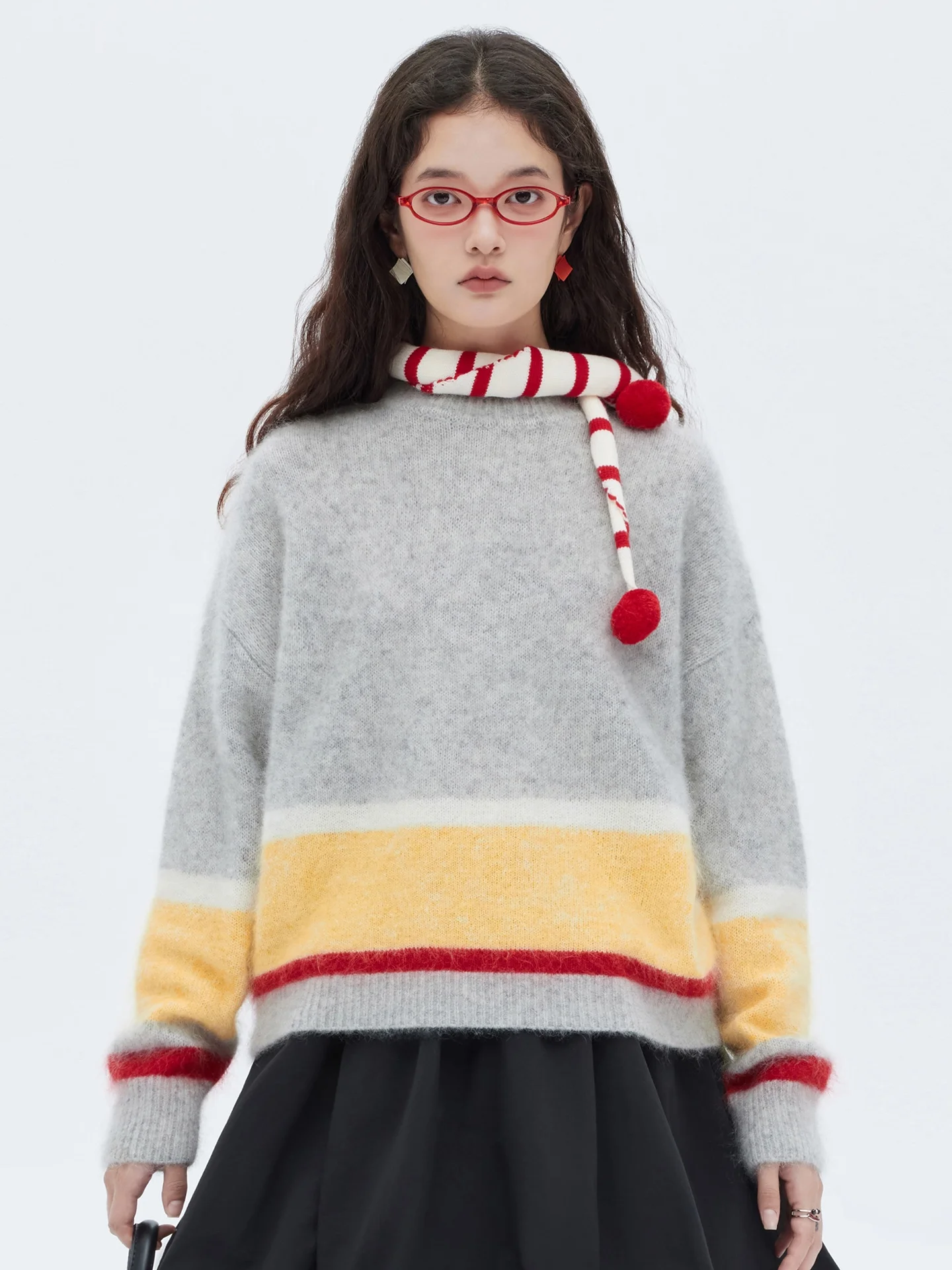

Soft Camere Knitted Sweater Fem Loose Long Sve Autumn Winter Faion Color Blo Striped Pattern round Ne Top