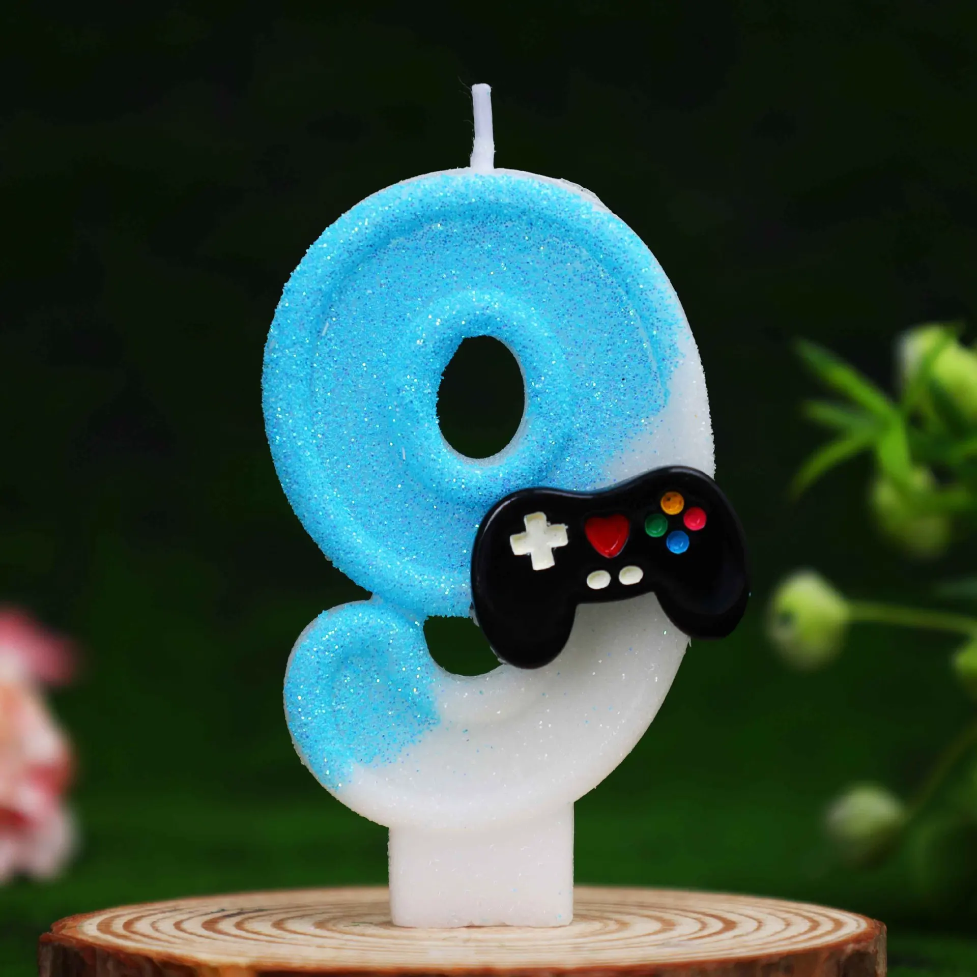 Spielcontroller-Zahlenkerzen 0-9, Blaue Glitzer-Videospiel-Geburtstagstorten-Deko, Gamer-Themen-Zahlenkerze für Jungen-Geburtstag