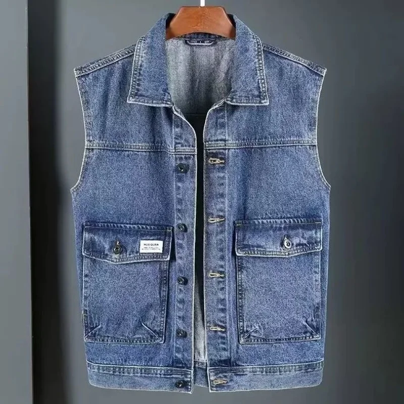 

Spring and Autumn New Fashion Trendy American Vintage Denim Vest Jacket Men's Casual Loose Sporty High Quality Plus Size Top