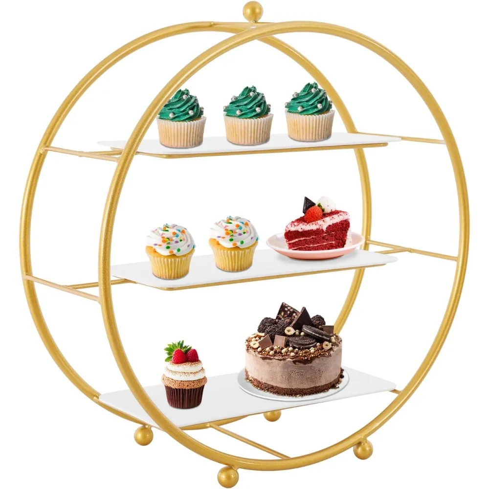 

2 шт. Золотая металлическая многоярусная подставка для кексов, 16,9 дюйма, 3-х уровневая круглая подставка для десерта, круглая подставка для кексов, подставка для выставки товаров торта