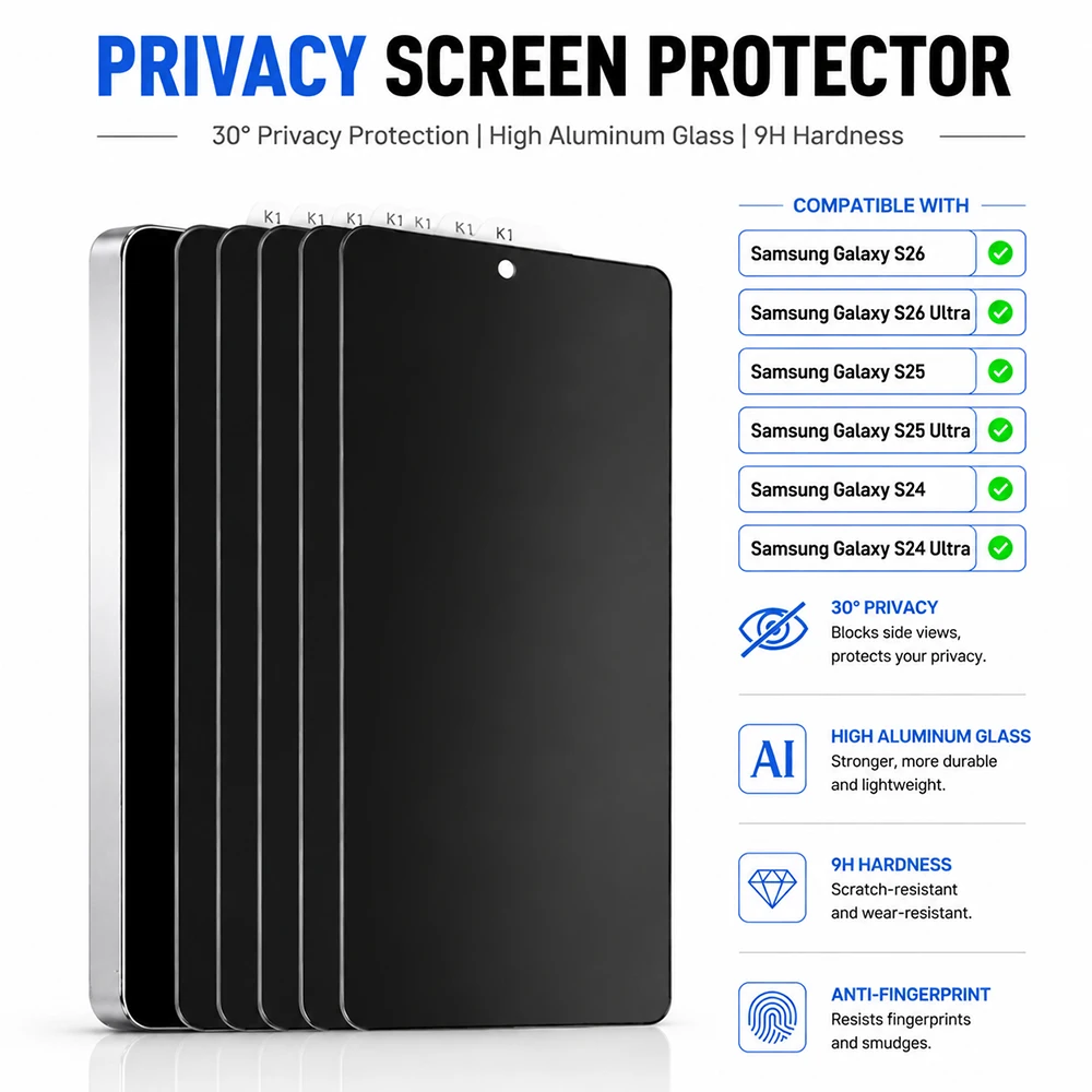 UGOjP 3/5PCS Privacy Glass For Samsung Galaxy S26 Ultra S25 S24 Ultra Full Coverage Anti Spy Tempered Glass 9H Screen Protector