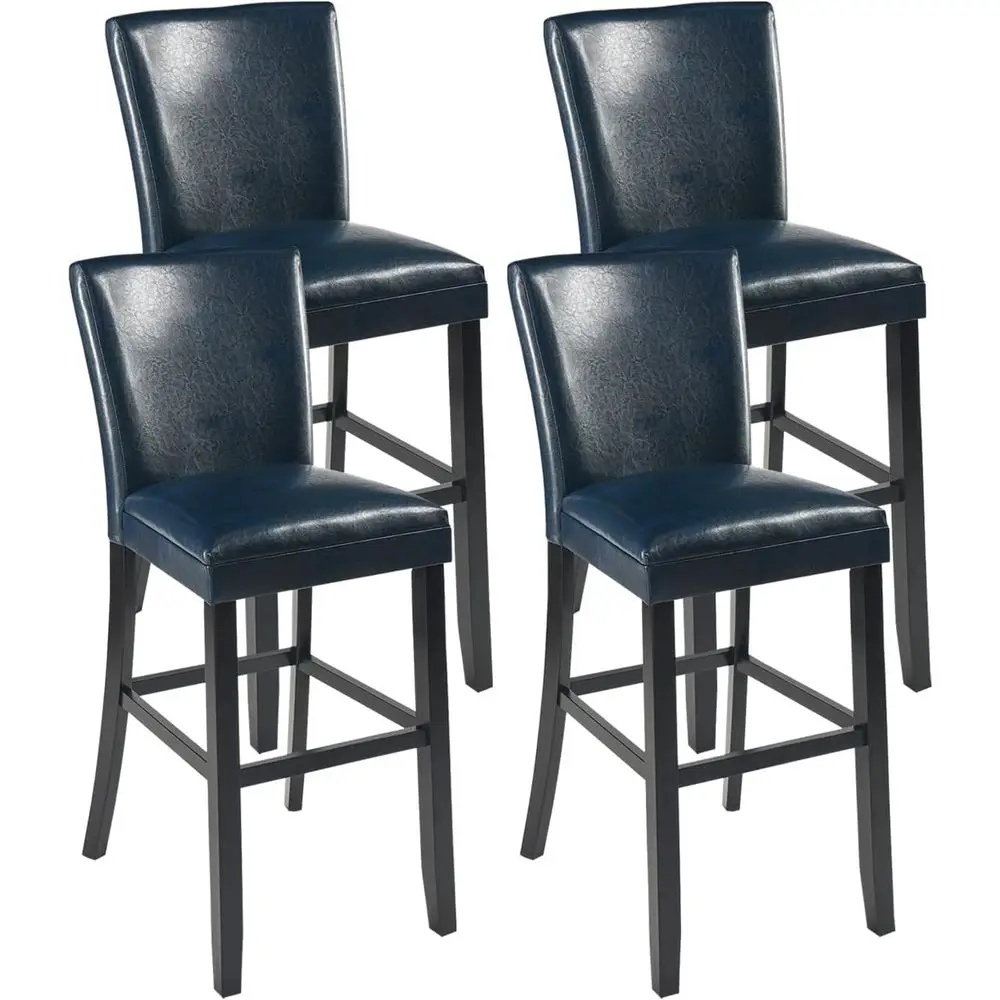 

Leather Bar Stools with Backrest, 31.9 Seat Height, Solid Wood, Suitable for Kitchen Island, Home Bar, or Café, Set of 4, Navy B