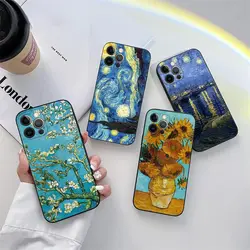 Van Gogh Almond Blossoms Sunflower Starry Phone Case for iPhone 11 15 Pro Max Case 14 Plus 13 Pro 12 11 X S XR 7 8 SE Soft Cover