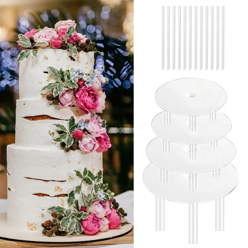 1 Set Round Cake Spacers Waterproof BPA Free Stacking Cake Stand 12 Rods 4 Cake Separator Plates For Cakes Of 4/6/8/10 Inches