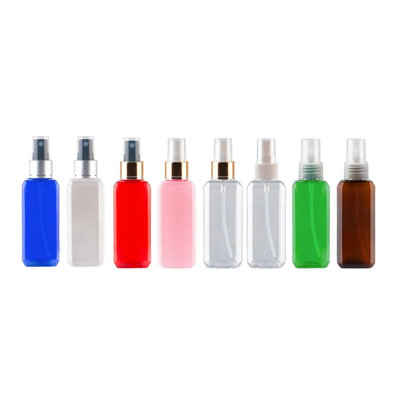 

50ml X 50pc Plastic Mist Sprayer Pump With Silver Aluminum Collar Empty Cosmetic Square Container For Perfume Liquid Travel