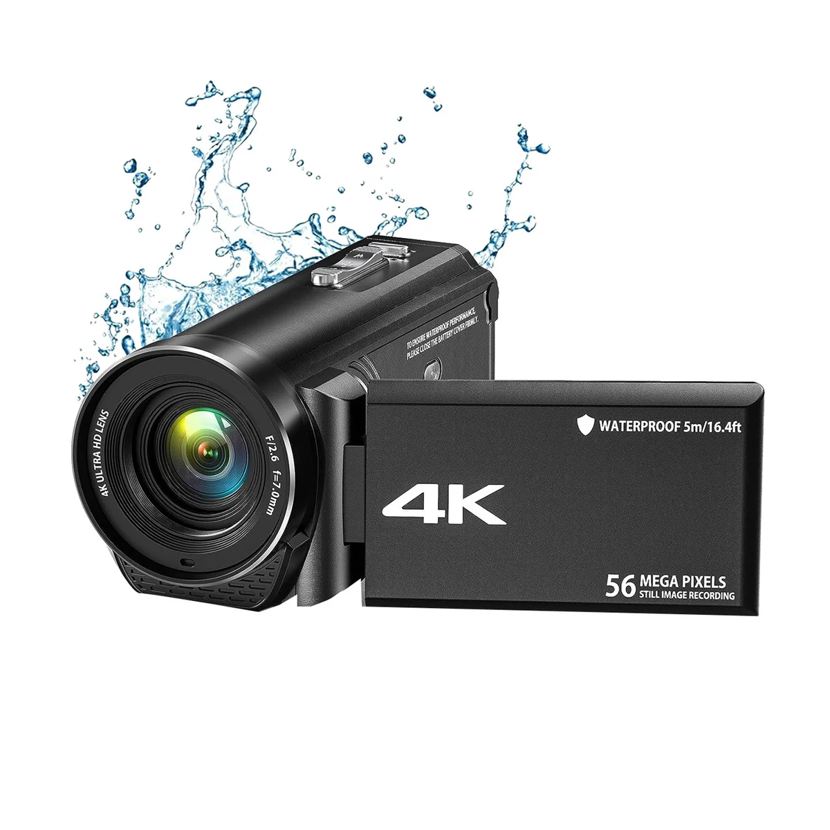 Video Camcorder Camera 4K Ultra HD 56MP 30FPS Vlogging Camera, 18X Digital Zoom Waterproof Video Camera for