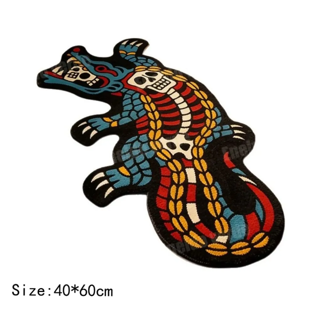 Durable Wool-like Fabric Crocodile Shape Rug Irregular Shaped Low Pile Bath Mat Eye Catching Colorful Carpets Bathroom view 6