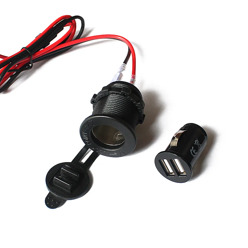 Dual USB Car Cigarette Lighter Socket 12V Dual Port Portable Compact Fireproof Waterproof Dustproof USB Charger for GPS