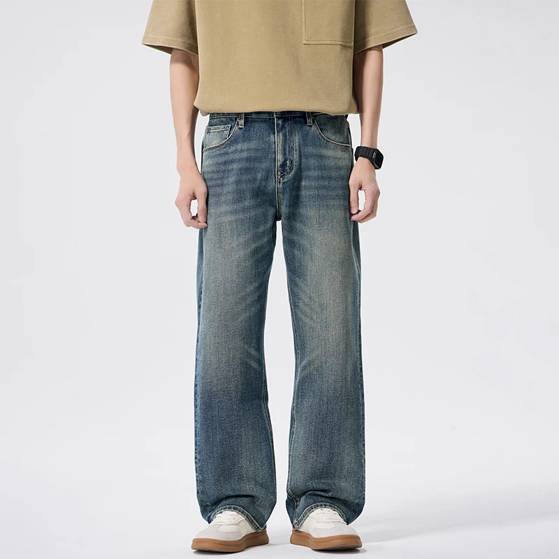 

Male High Quality Vintage Washed Wide Leg Jeans Casual Loose Fit Denim Pants Streetwear Menswear Men's Trousers Large Size