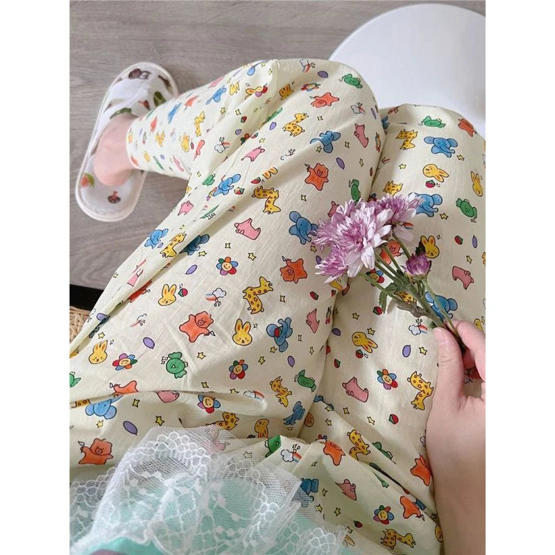 Korean Girls Cute Cartoon Printing Home Leisure Pajama Pants External Trousers Plus Size Women\'s Pants Summer Thin Sleepwear