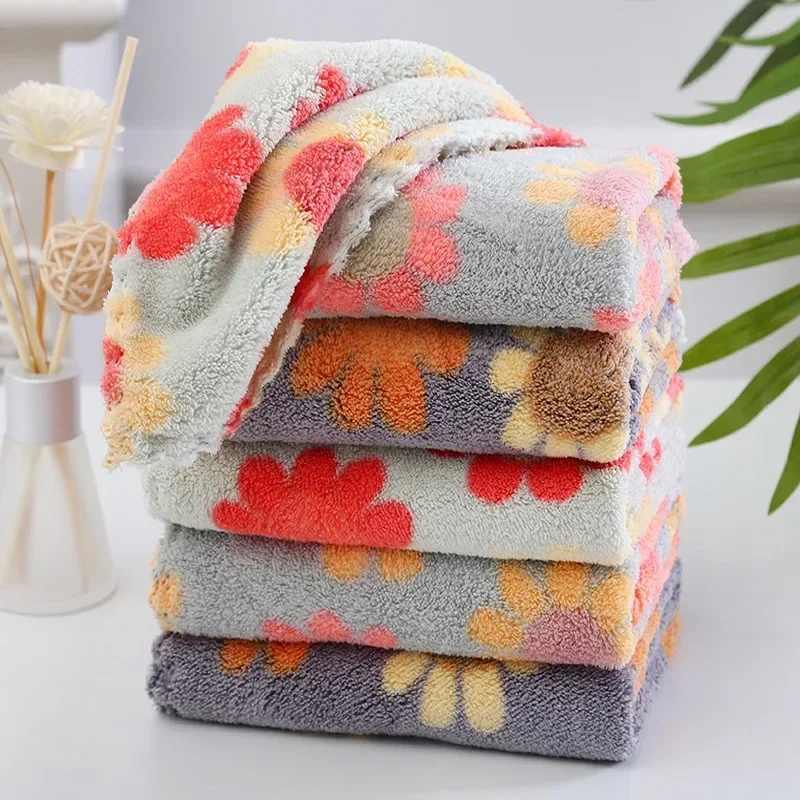 5Pcs 30X30CM Kitchen Cleaning Cloths Soft Absorbent Dishcloth Coral Fleece Sunflower Wiping Towel Rags Household Cleaning Cloth