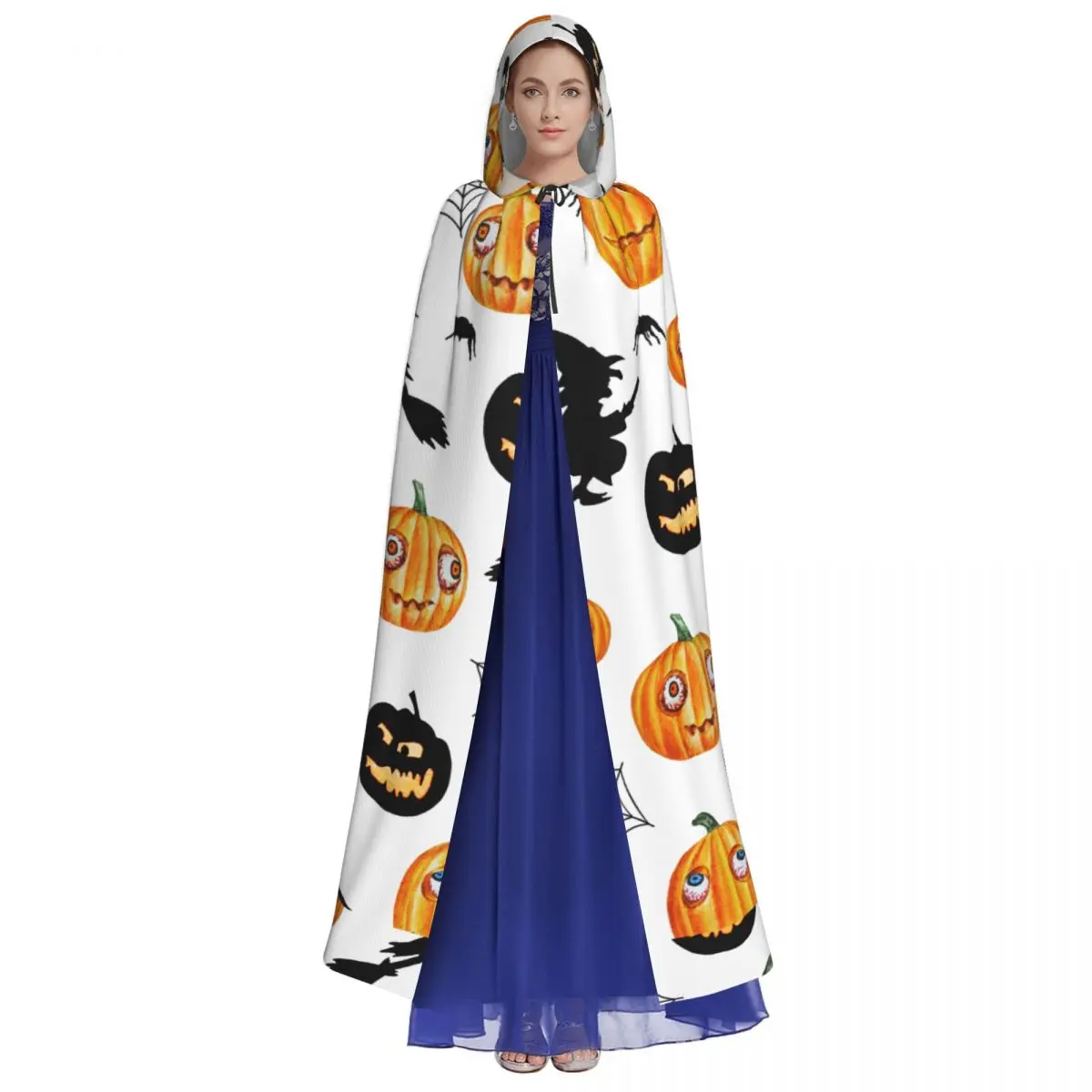 Halloween Cartoon Cloak with Hood Pumpkin Witch Spider Web Grim Reaper Robe Costume for Party
