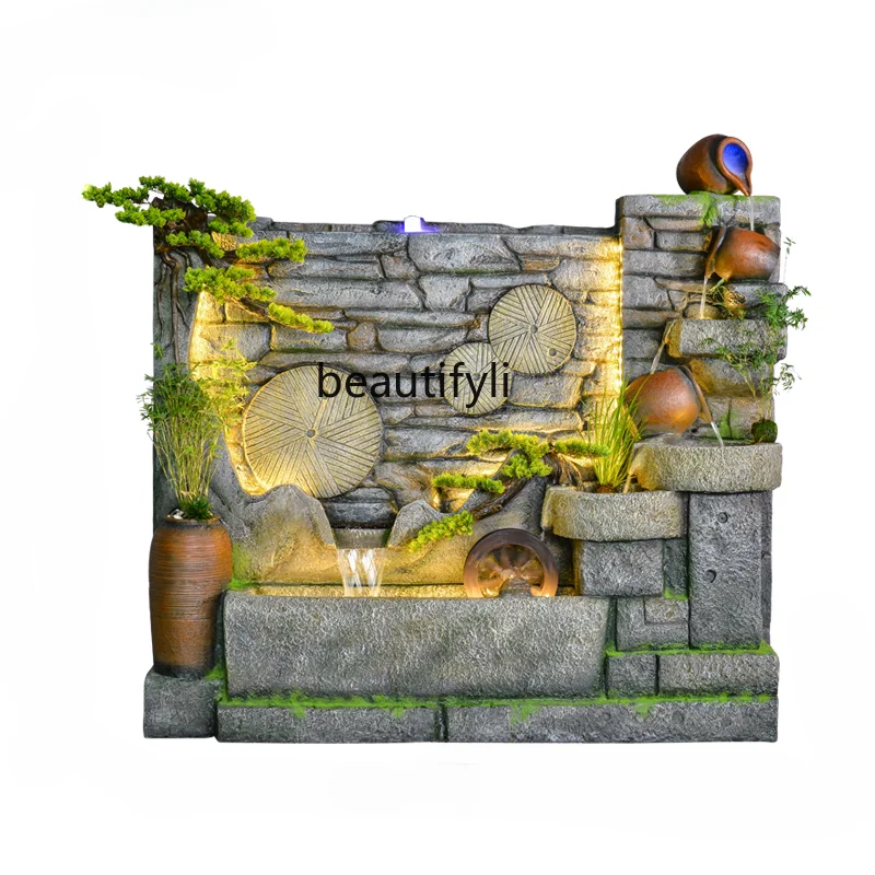 Water Curtain Wall Screen Courtyard Garden Layout Circulating Water Fountain Rockery Waterscape