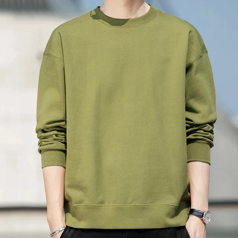 Cotton Men's Sweatshirt Spring Autumn Simple Solid Color O-Neck Fashion Long Sleeve Tops Casual Loose All-Match Youth Pullovers