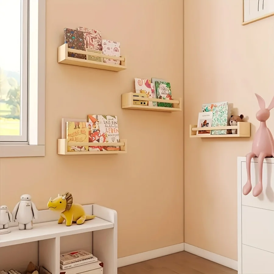 Natural Wood Floating Wall Shelves - Classic Rustic Style Wall-Mounted Storage for Bathroom, Kitchen, Nursery, Bedroom & Office