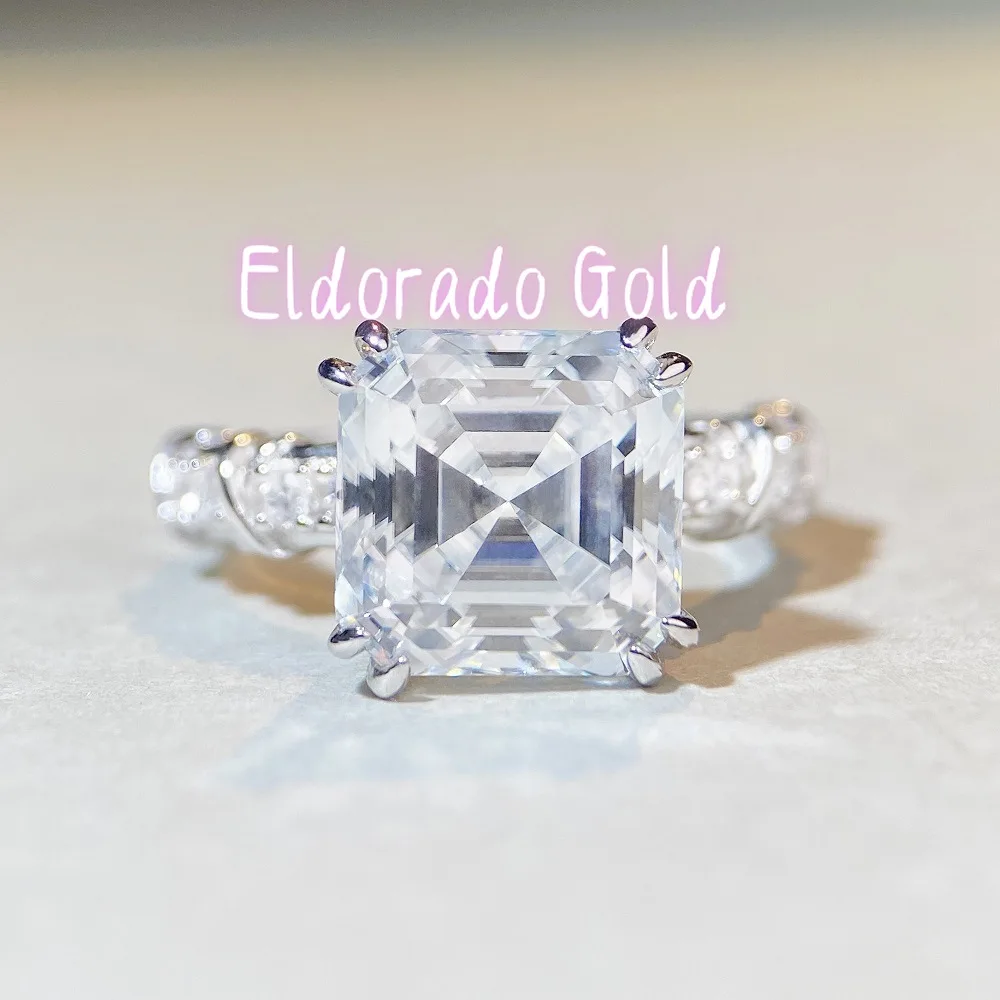 

Eldorado Gold Luxury Solid Platinum PT950 Asche moissanite diamond ring 5 karat shaped diamond ring