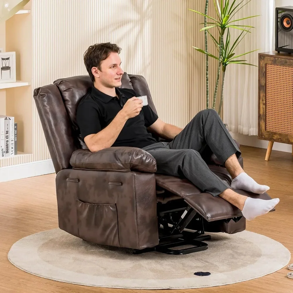 Fauteuil inclinable à levage électrique pour homme, fauteuil élévateur avec chaleur et massage, canapé inclinable en PU avec fonction de synchronisation, 2 poches latérales