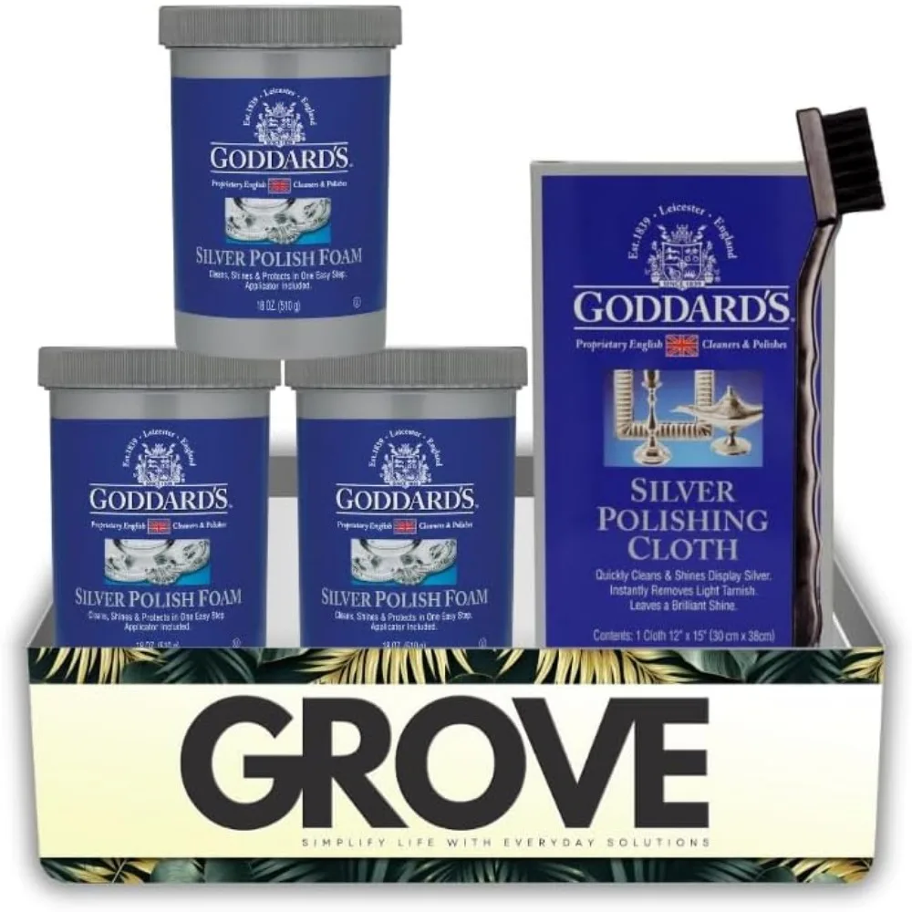 

Набор из 3 кремов для чистки серебра с мягким ароматом, 18 унций, с салфетками, тканью и щеткой для детальной очистки, удаляет потускнения, защищает сложные серебряные изделия, 6 предметов в подарочной упаковке