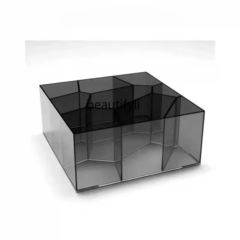 cqynew Italian minimalist glass coffee table light luxury modern living room square low table creative coffee table