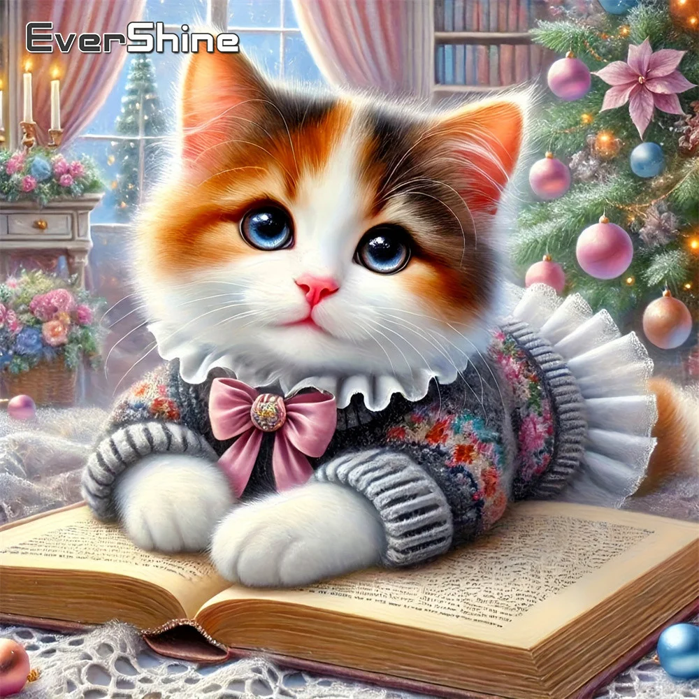 Evershine Vollquadratisches Diamant-Gemälde Katzenbild Strass-Stickerei Tier-Diamantmosaik Buch DIY Kindergeschenk