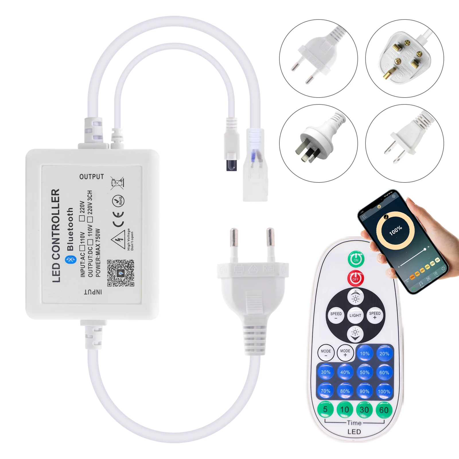 AC110V 220V LED Dimmer Controller With IR Remote/Tuya WIFI/Bluetooth/RF Touch Panel For W10-11mm X H4-5mm PCB COB Strip Light