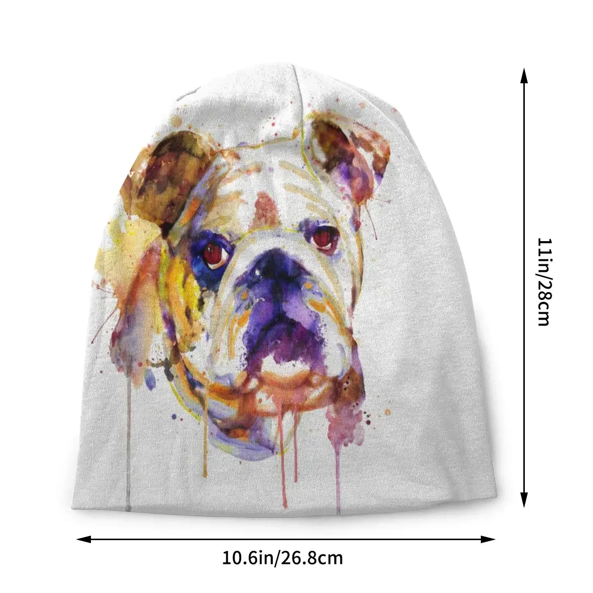 English Bulldog Head Watercolor Dog Bonnet Hats Goth Autumn Winter Outdoor Skullies Beanies Hat  Men Knit Hat Warm Unisex Caps